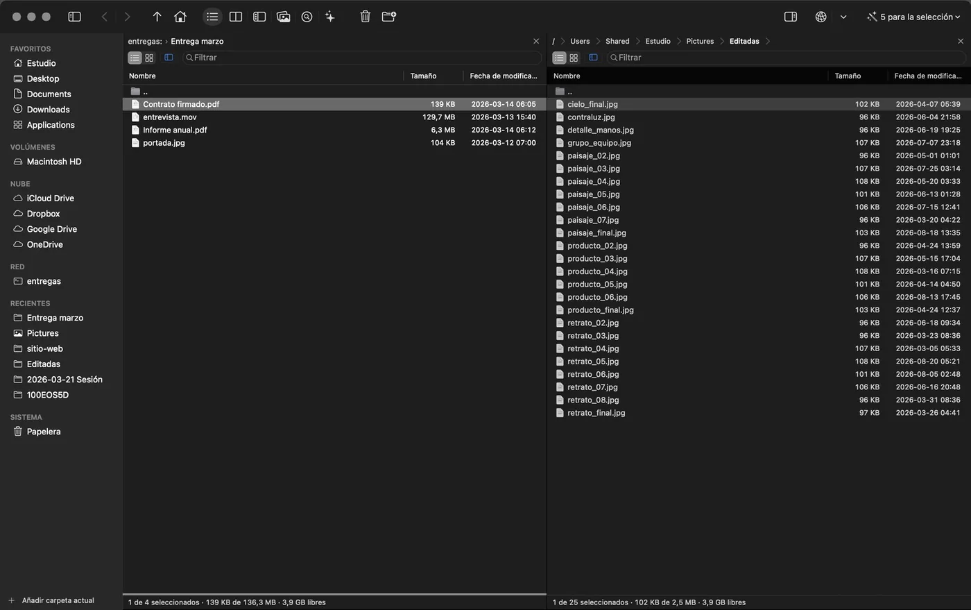 Tu servidor, un panel más. SFTP, SMB, FTP y S3 se navegan igual que el disco de al lado.